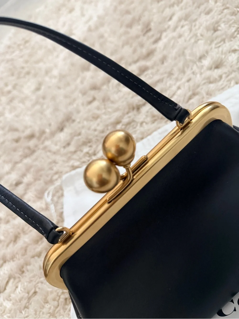 Coach Black Leather Kiss-Lock Wristlet with Gold Frame